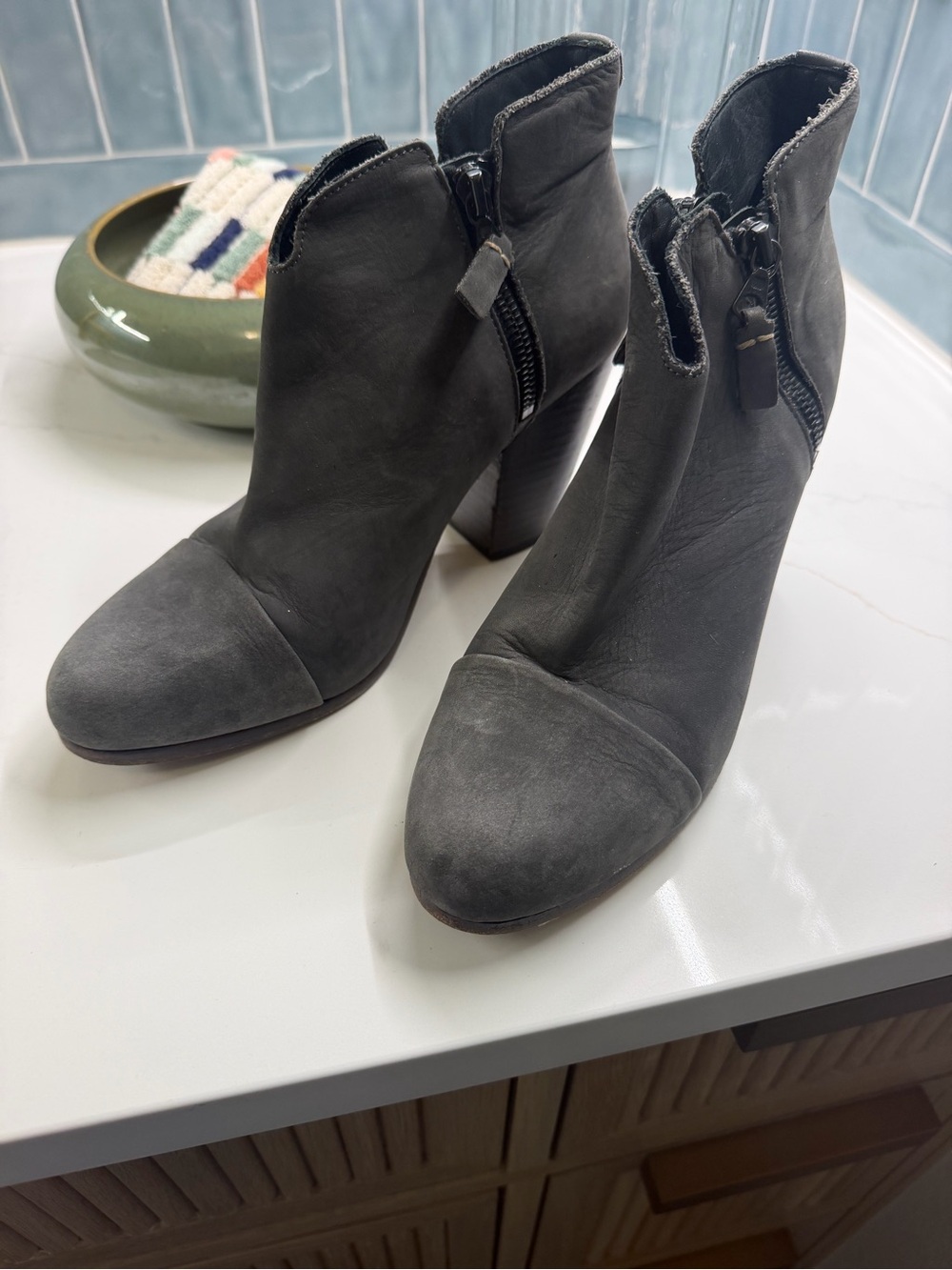 rag & bone Gray Suede Zip Ankle Booties